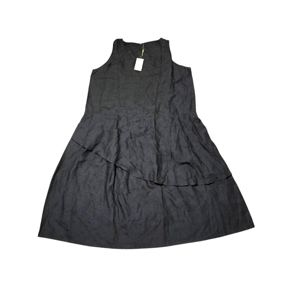 NWT VIVID Black Linen Maxi Dress Sleeveless Long Double Skirt Plus 3x Lagenlook